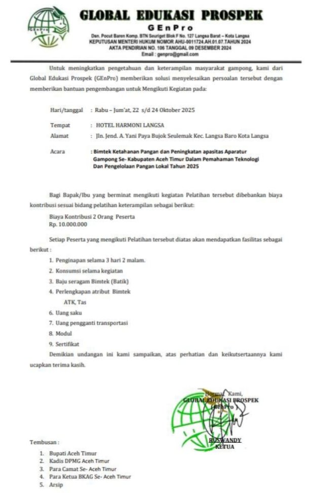 Aktivis LSM BLJ Aceh, Desak Kejati Aceh Periksa Kepala Desa Yang Terlibat BIMTEK 1 IMG 20251027 WA0001